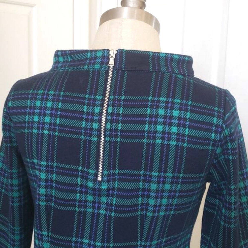 TALBOTS Funnel Neck Knit Top Blue Green Black Blackwatch Plaid - Picture 9 of 16